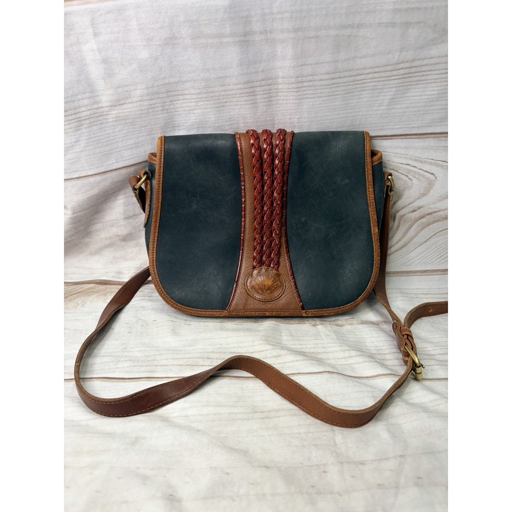 Vintage Bar Harbor Classics Green Leather Saddle Crossbody Bag Braided USA